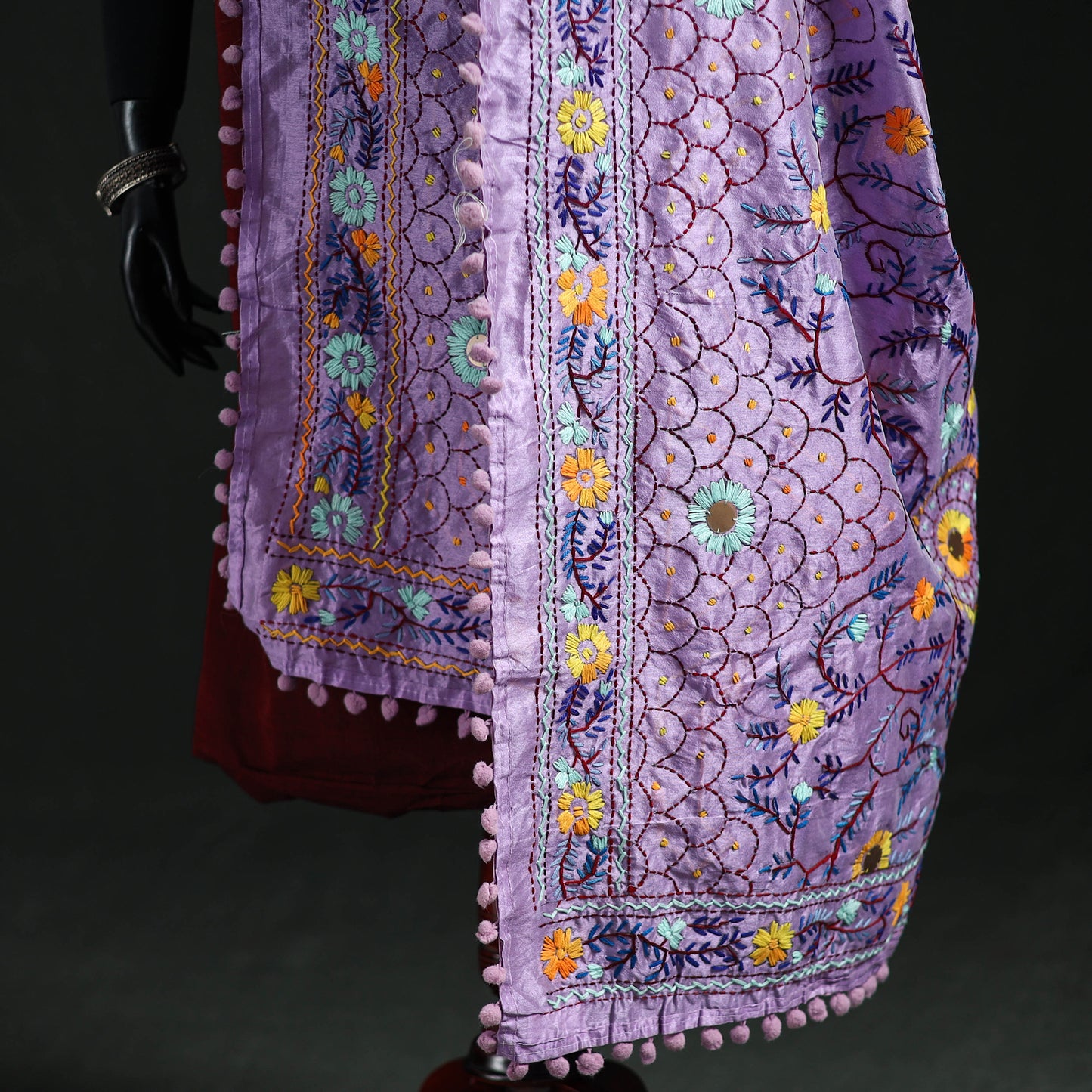 Phulkari Hand Embroidered Chanderi Silk Dupatta 09