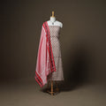 Sanganeri Block Print Cotton Unstitched Dress Material: Kurta, Bottom & Dupatta with Jewellery 12