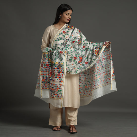 Green - Madhubani Handpainted Chanderi Silk Handloom Dupatta 25