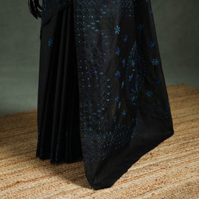 Black - Bengal Nakshi Kantha Hand Embroidered Silk Saree 17