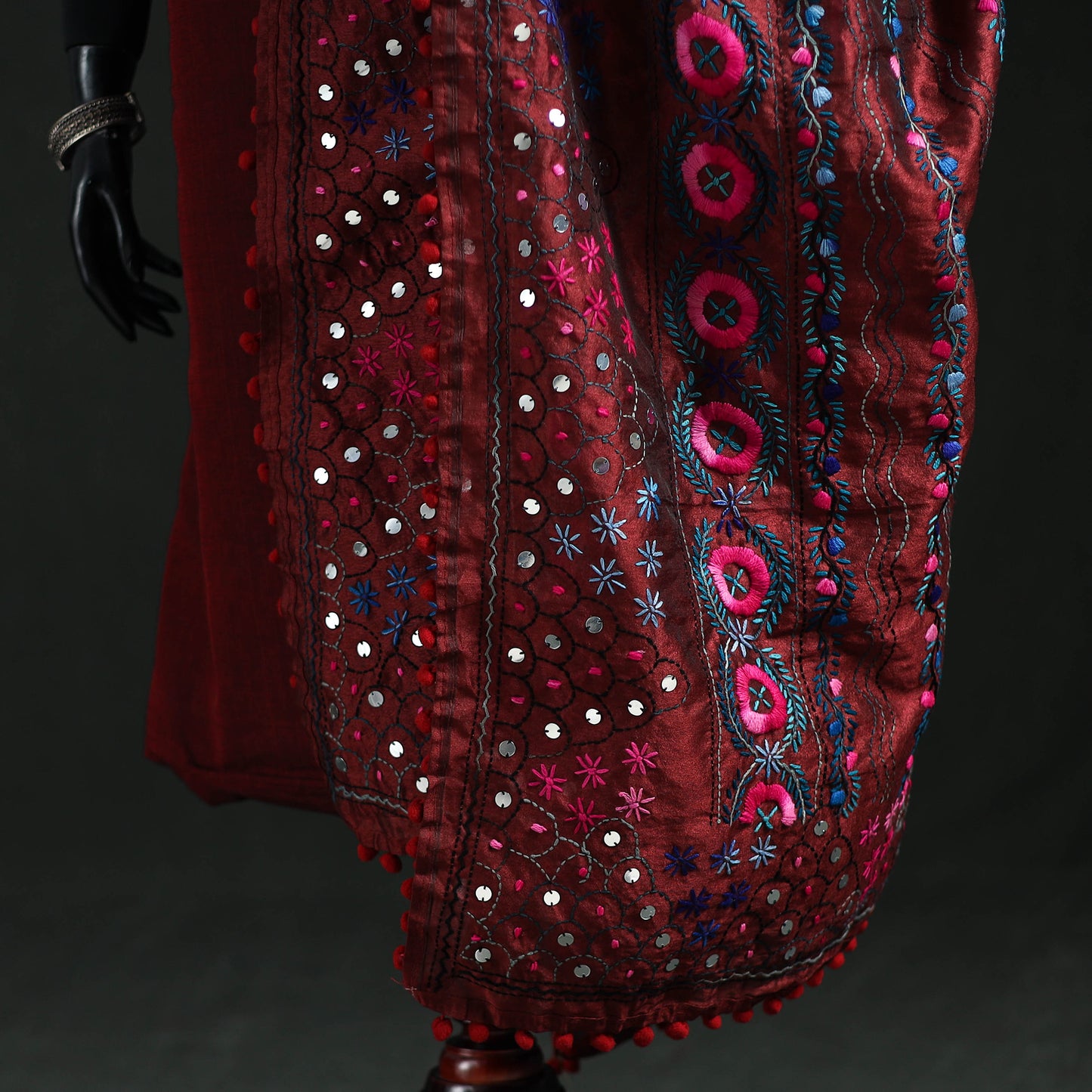 Phulkari Hand Embroidered Chanderi Silk Dupatta 10