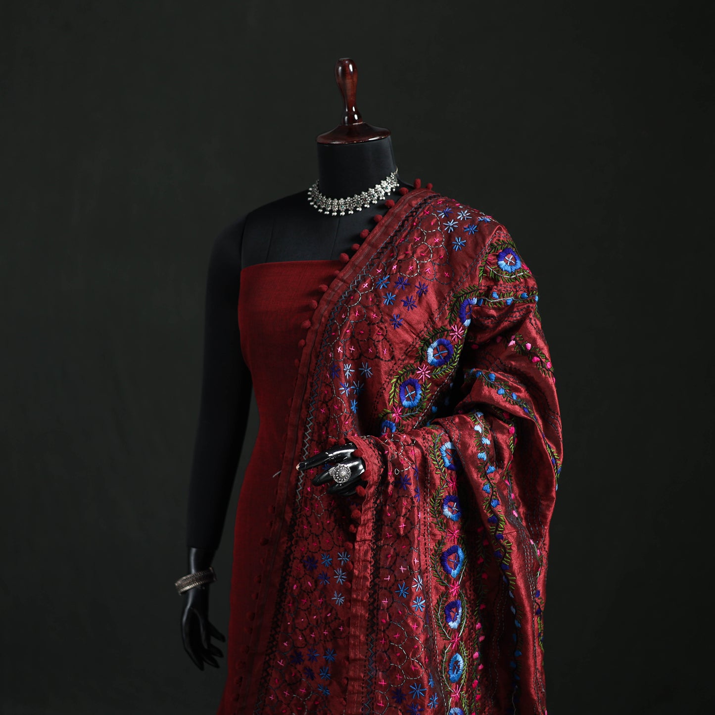 Phulkari Hand Embroidered Chanderi Silk Dupatta 11