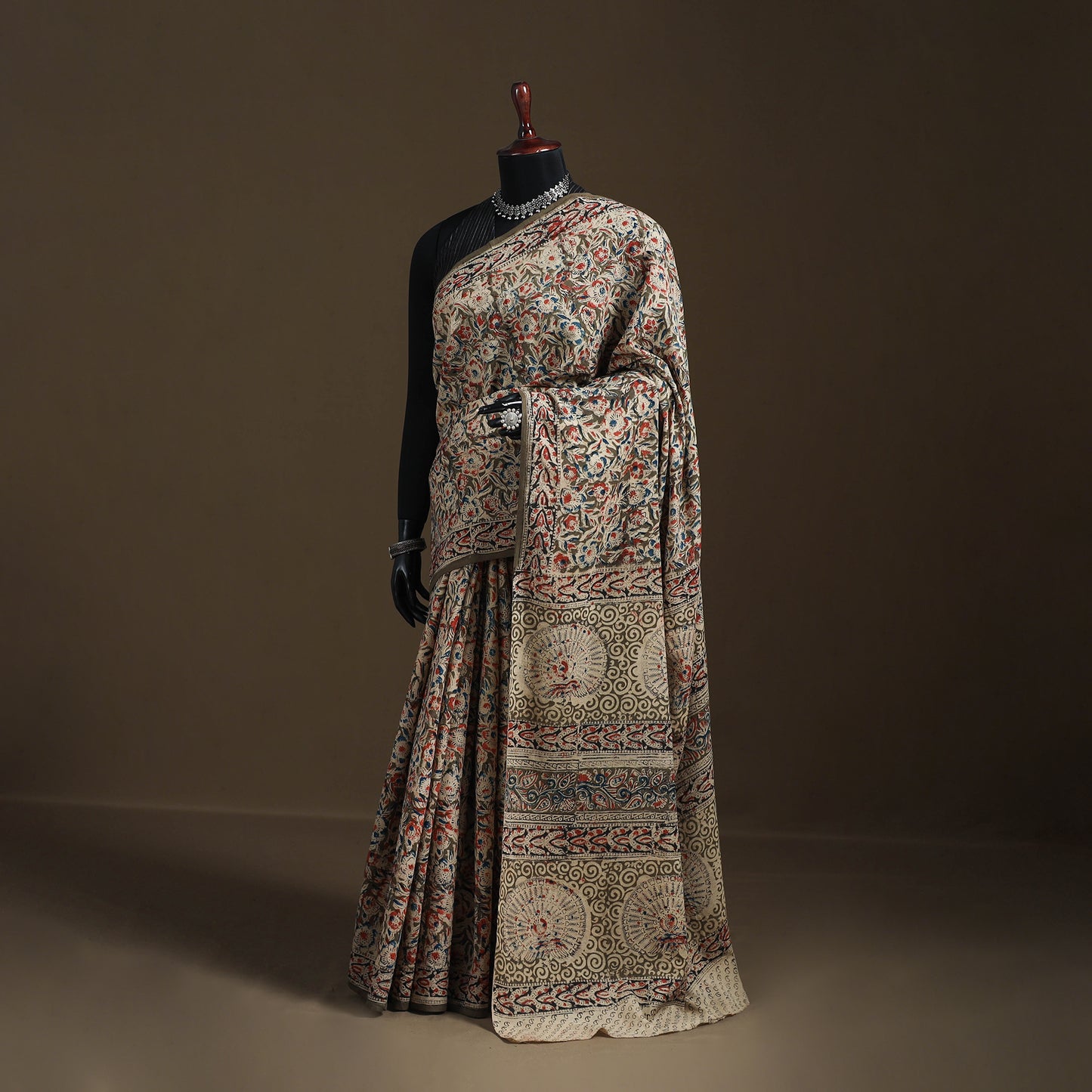 Pedana Hand Block Print Natural Dyed Cotton Kalamkari Saree 47