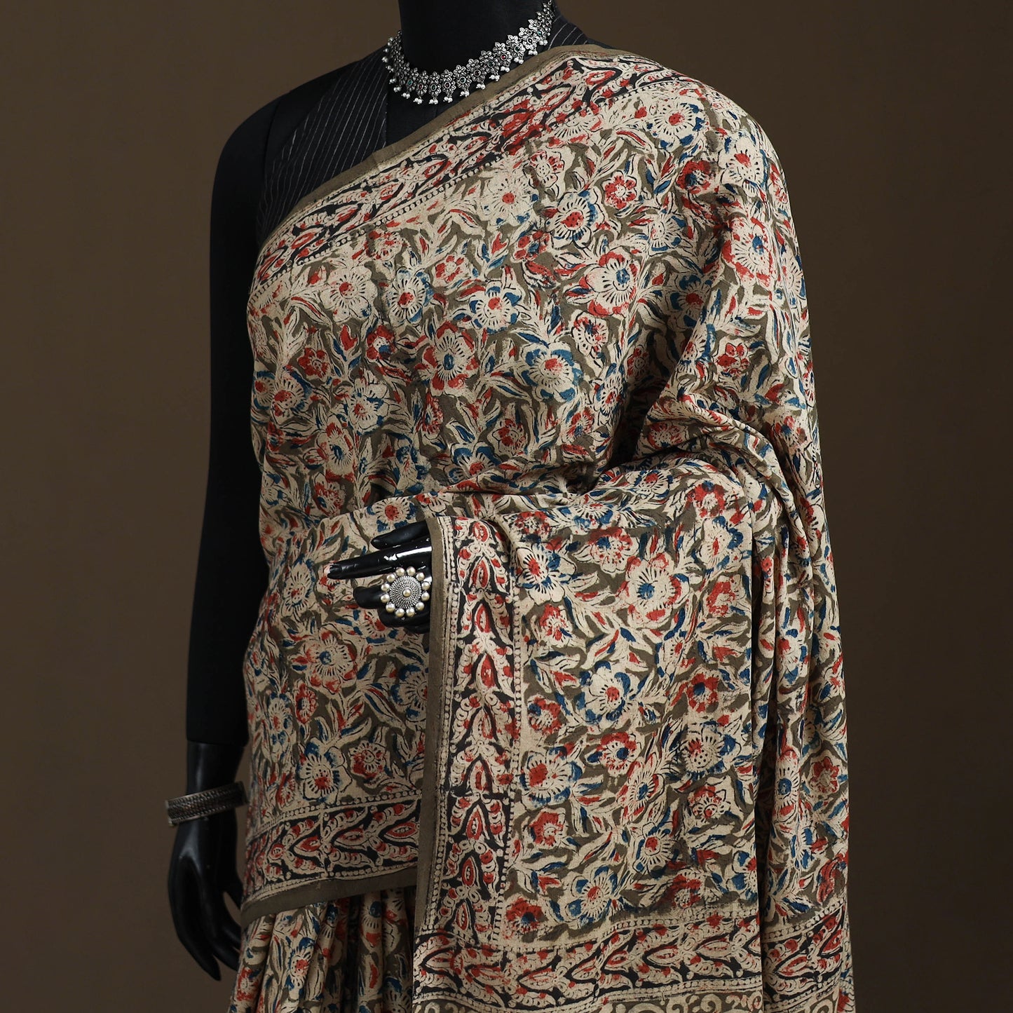 Pedana Hand Block Print Natural Dyed Cotton Kalamkari Saree 47