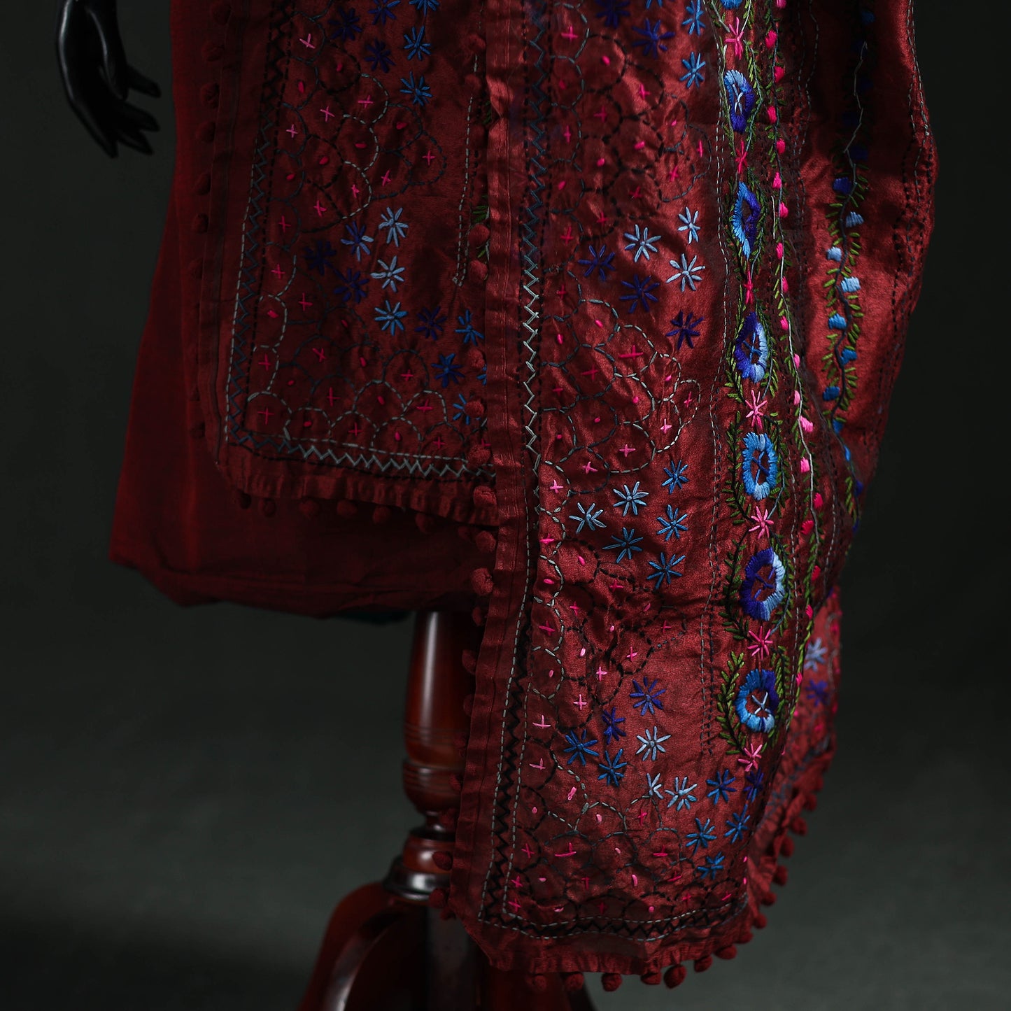 Phulkari Hand Embroidered Chanderi Silk Dupatta 11
