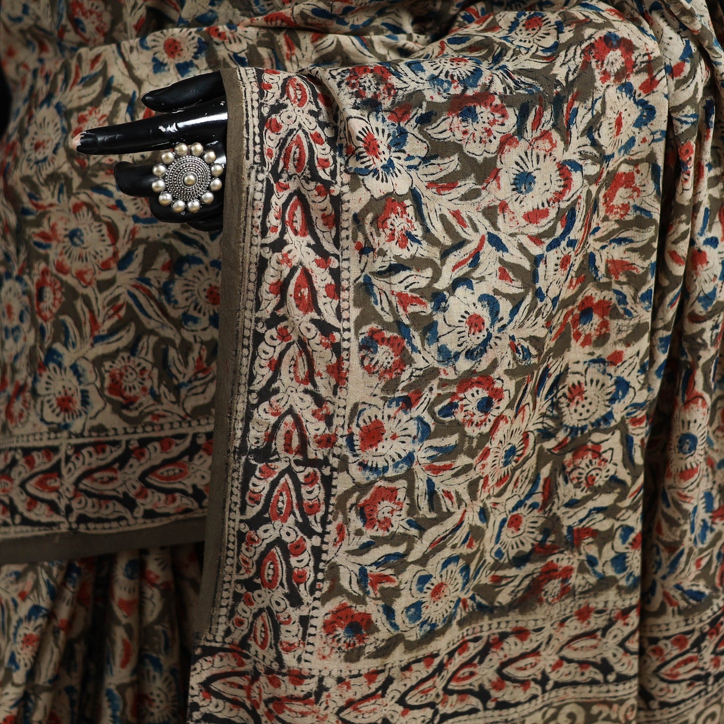 Pedana Hand Block Print Natural Dyed Cotton Kalamkari Saree 47