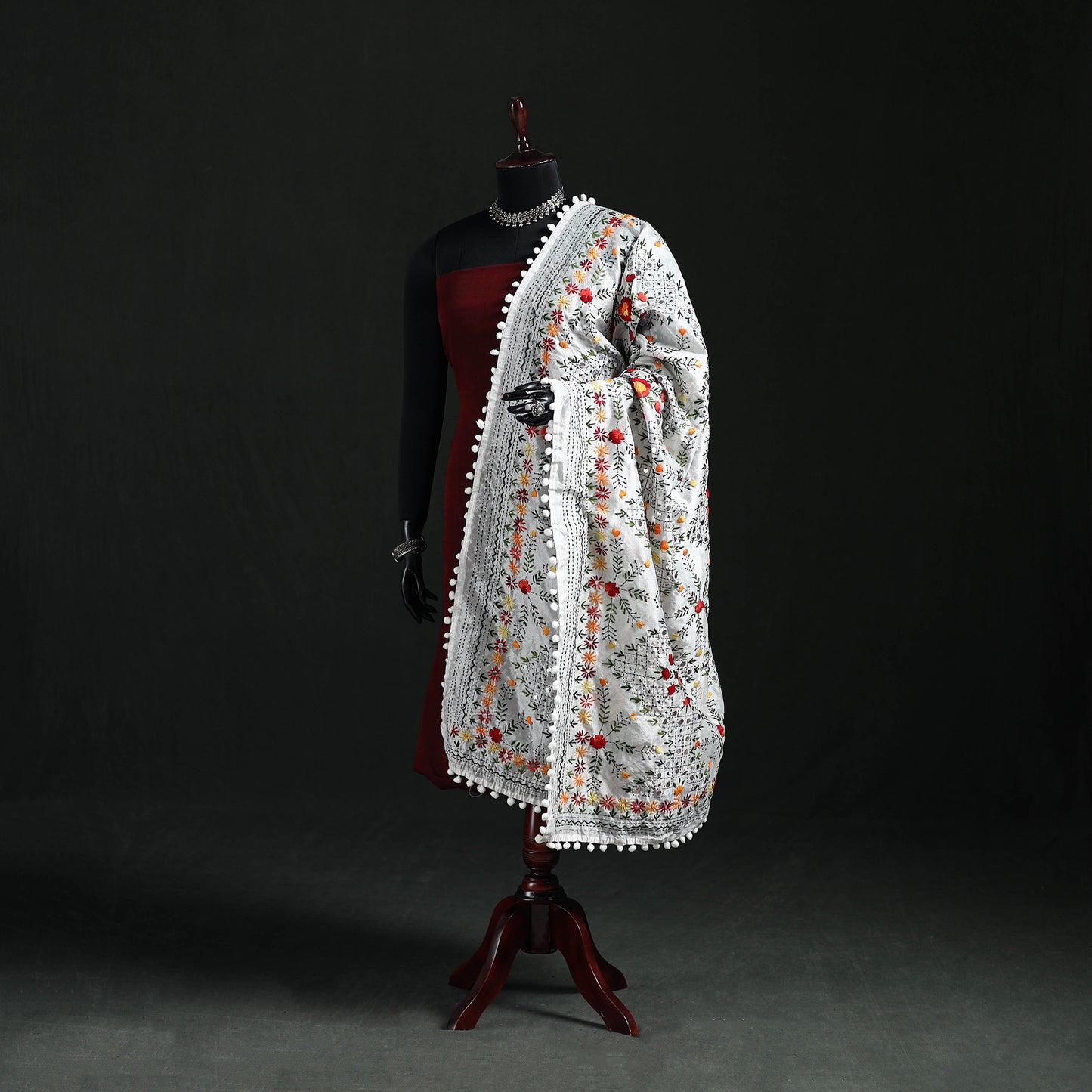 Phulkari Hand Embroidered Chanderi Silk Dupatta 12