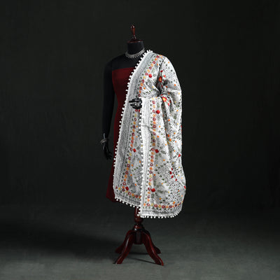 Phulkari Hand Embroidered Chanderi Silk Dupatta 12