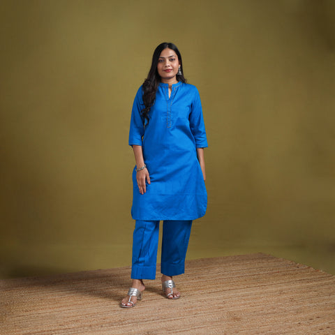 Sequin Work Flex Cotton Plain Straight Kurta with Pant Set for women 14