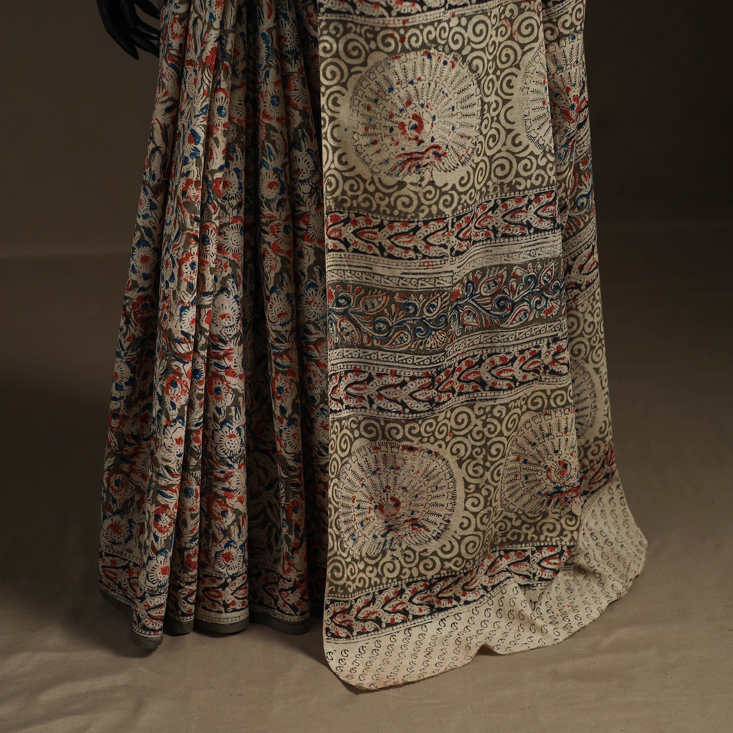 Pedana Hand Block Print Natural Dyed Cotton Kalamkari Saree 47