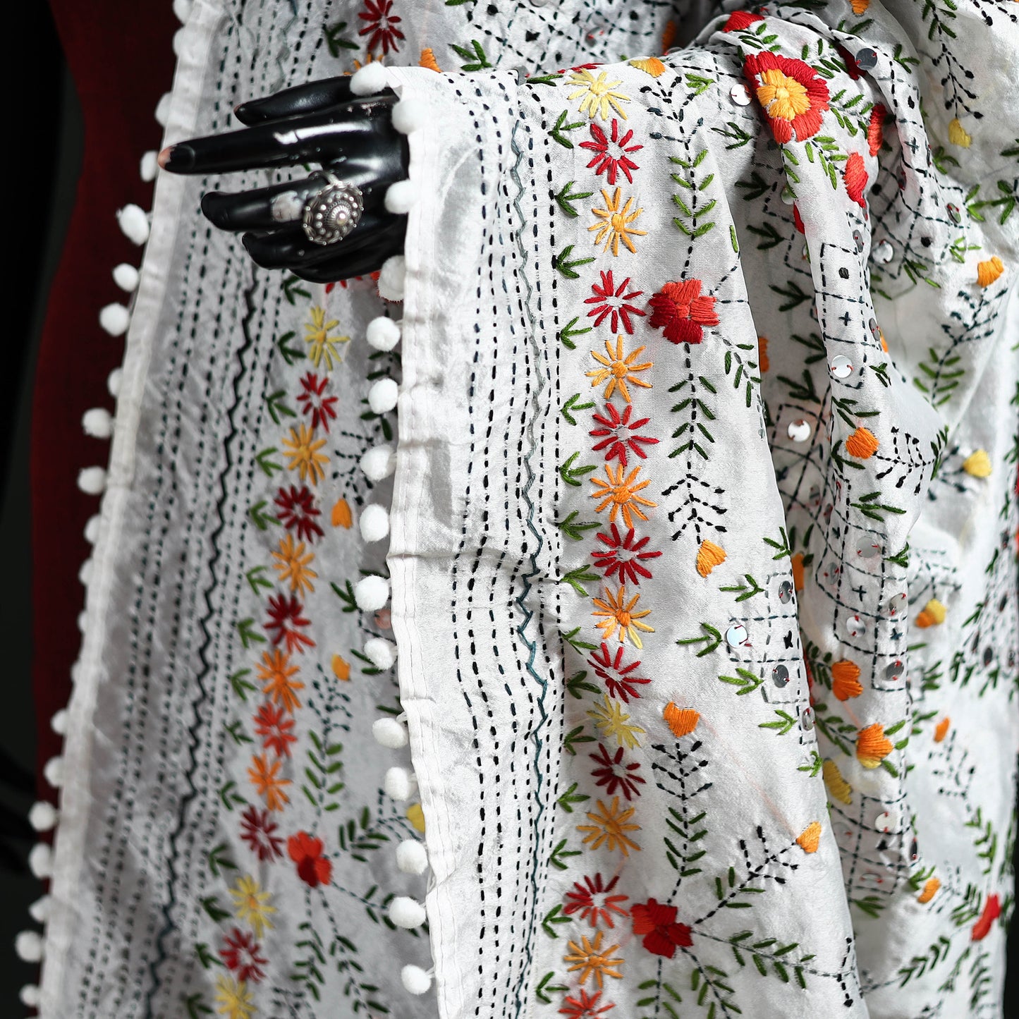 Phulkari Hand Embroidered Chanderi Silk Dupatta 12