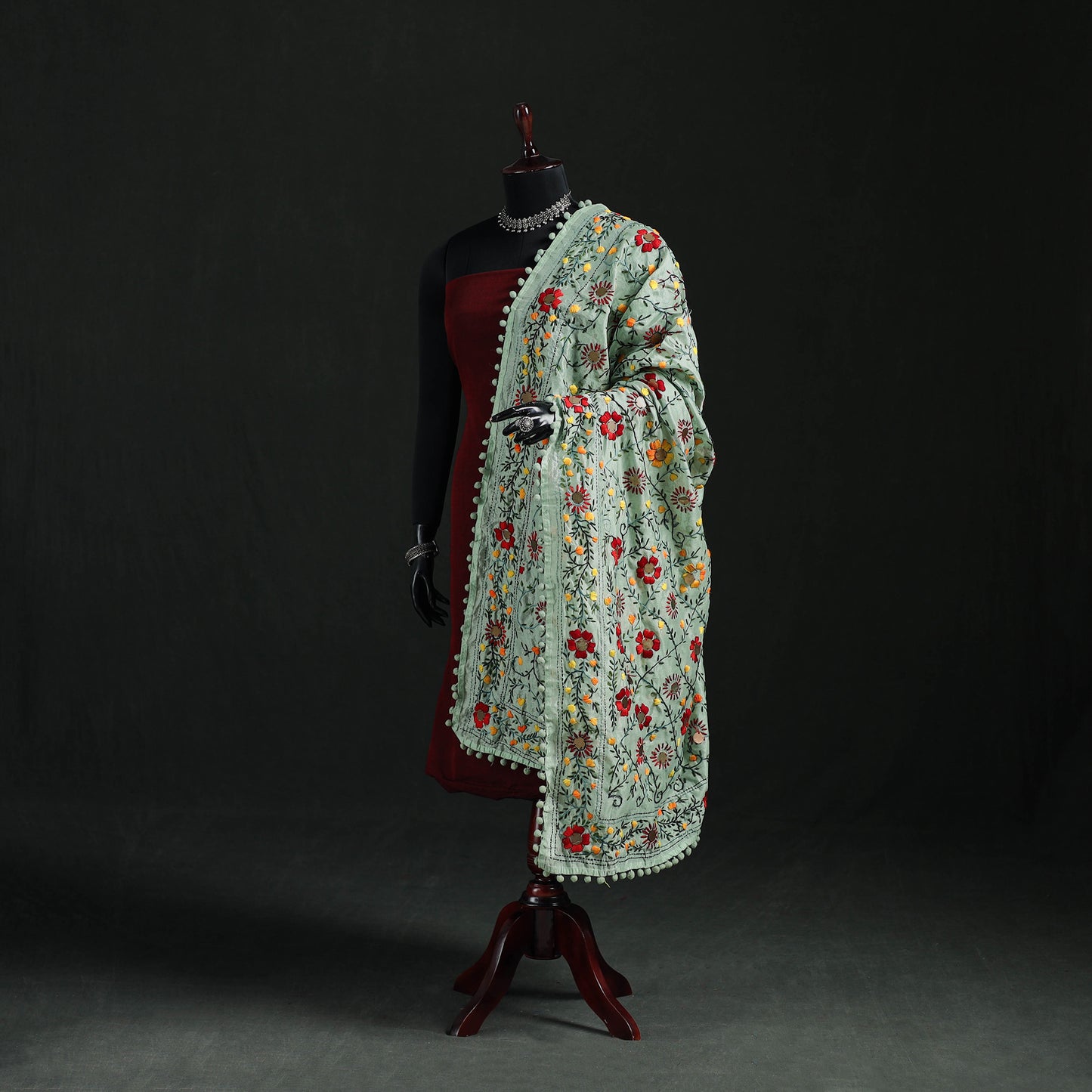 Phulkari Hand Embroidered Chanderi Silk Dupatta 13