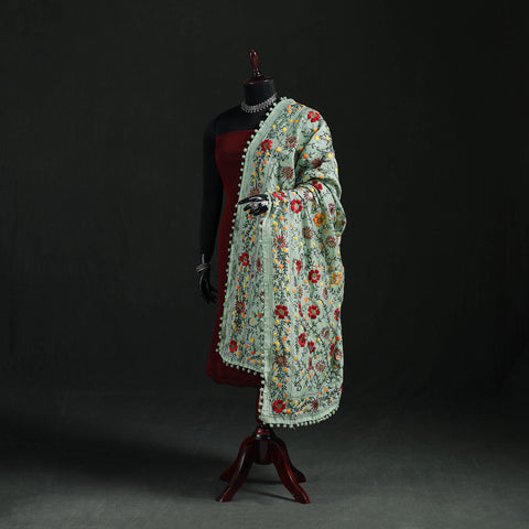 Phulkari Hand Embroidered Chanderi Silk Dupatta 13