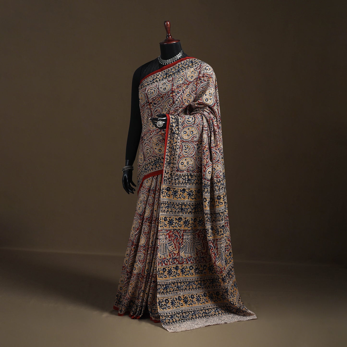 Pedana Hand Block Print Natural Dyed Cotton Kalamkari Saree 48