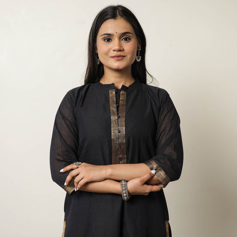 Black - Mangalagiri Handloom Cotton Straight Kurta 35