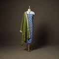 Sanganeri Block Print Cotton Unstitched Dress Material: Kurta, Bottom & Dupatta with Jewellery 14