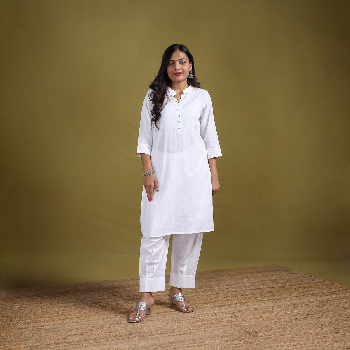 Sequin Work Flex Cotton Plain Straight Kurta with Pant Set for women 07
