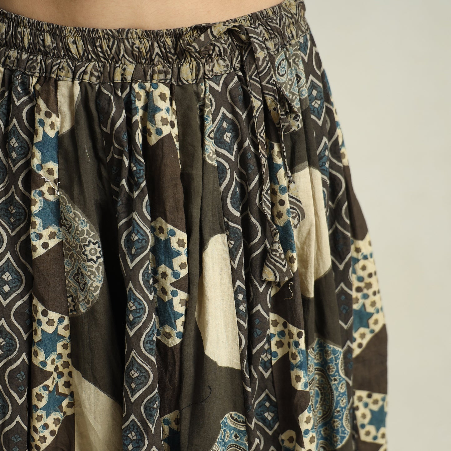 Brown - Ajrakh Block Printed 24 Kali Patchwork Cotton Long Skirt 42