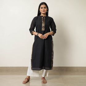 Black - Mangalagiri Handloom Cotton Straight Kurta 35