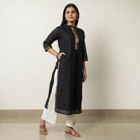 Black - Mangalagiri Handloom Cotton Straight Kurta 35