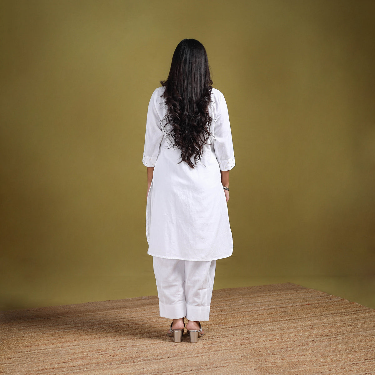 Sequin Work Flex Cotton Plain Straight Kurta with Pant Set for women 07