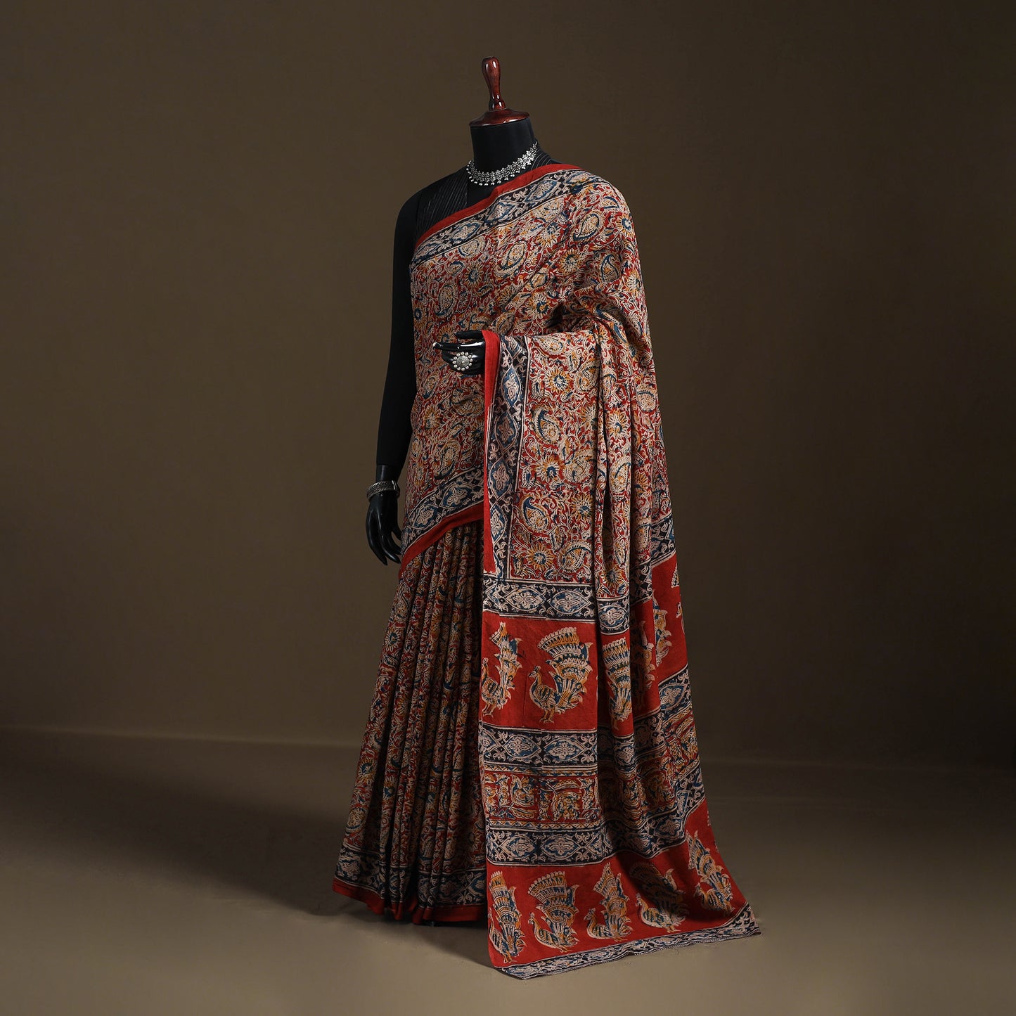 Pedana Hand Block Print Natural Dyed Cotton Kalamkari Saree 49