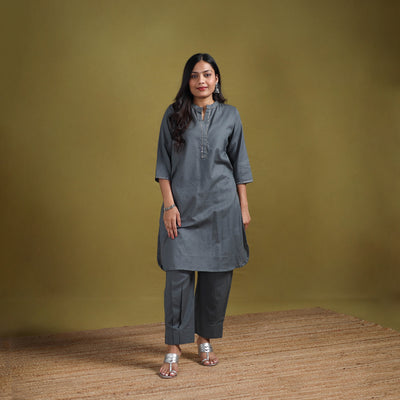 Sequin Work Flex Cotton Plain Straight Kurta with Pant Set for women 11