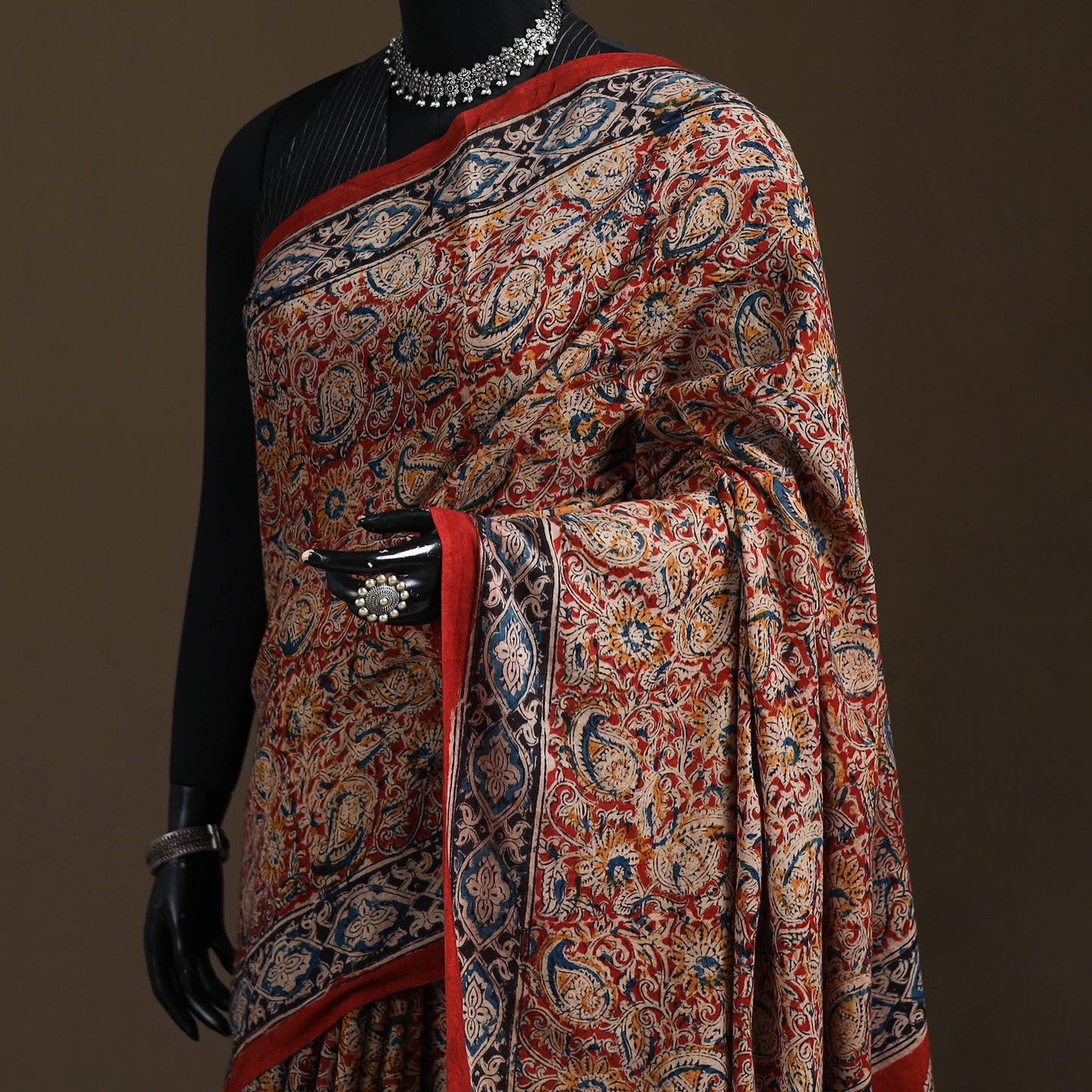 Pedana Hand Block Print Natural Dyed Cotton Kalamkari Saree 49