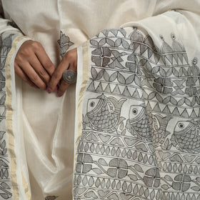  Handloom Chanderi Silk Handpainted Madhubani Dupatta