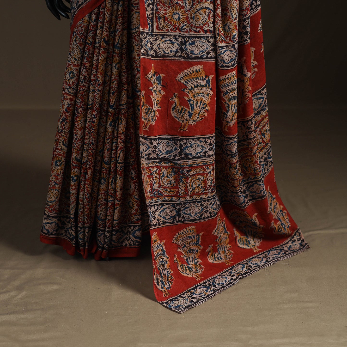 Pedana Hand Block Print Natural Dyed Cotton Kalamkari Saree 49