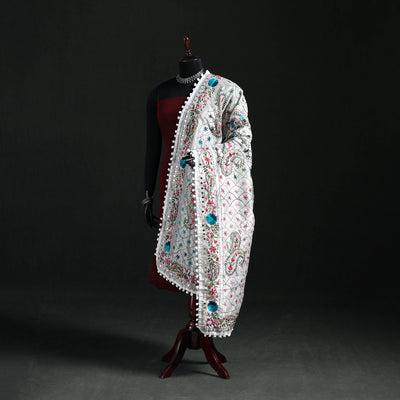 Phulkari Hand Embroidered Chanderi Silk Dupatta 16
