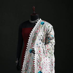 Phulkari Hand Embroidered Chanderi Silk Dupatta 16