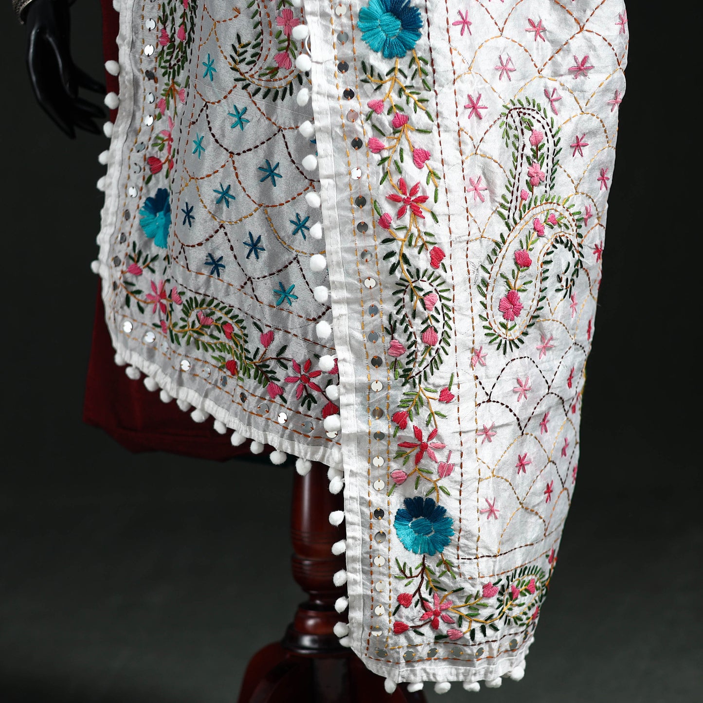 Phulkari Hand Embroidered Chanderi Silk Dupatta 16