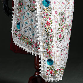 Phulkari Hand Embroidered Chanderi Silk Dupatta 16