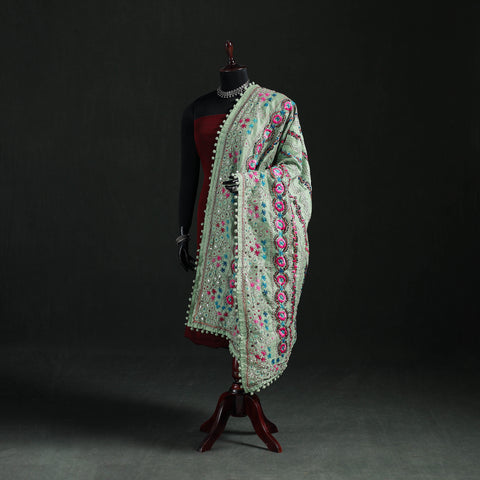 Phulkari Hand Embroidered Chanderi Silk Dupatta 17