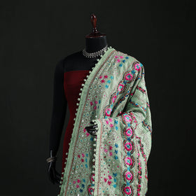 Phulkari Hand Embroidered Chanderi Silk Dupatta 17