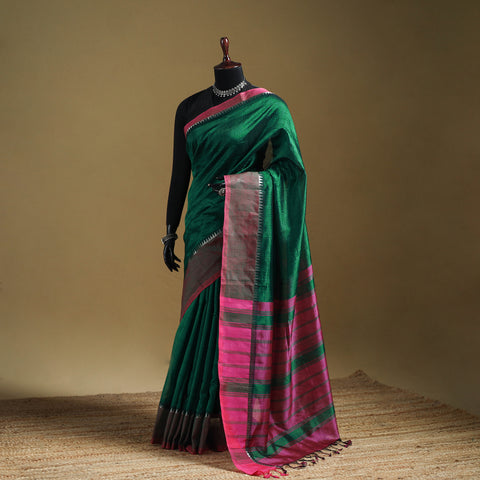Green - Pure Handwoven Mangalagiri Silk Cotton Pattu Saree with Zari Border 01