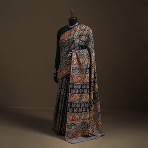 Black - Pedana Hand Block Print Natural Dyed Cotton Kalamkari Saree 51
