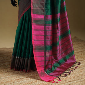 Green - Pure Handwoven Mangalagiri Silk Cotton Pattu Saree with Zari Border 01