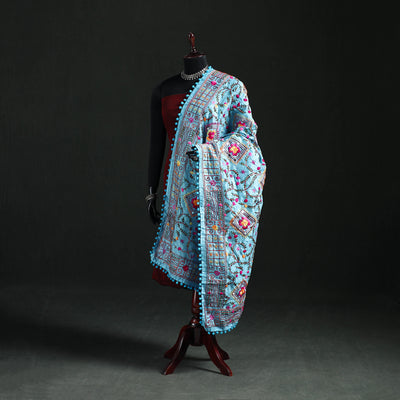 Phulkari Hand Embroidered Chanderi Silk Dupatta 18