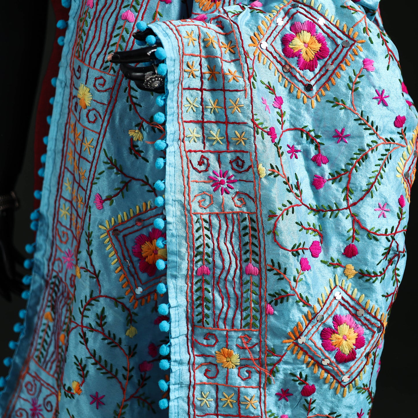 Phulkari Hand Embroidered Chanderi Silk Dupatta 18