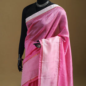 Pink - Pure Handwoven Mangalagiri Silk Cotton Pattu Saree with Zari Border 02