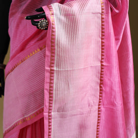 Pink - Pure Handwoven Mangalagiri Silk Cotton Pattu Saree with Zari Border 02