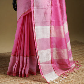 Pink - Pure Handwoven Mangalagiri Silk Cotton Pattu Saree with Zari Border 02