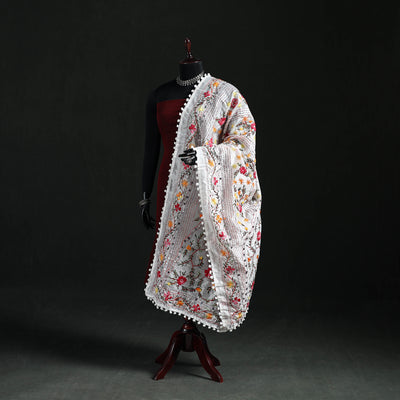 Phulkari Hand Embroidered Chanderi Silk Dupatta 19