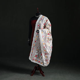 Phulkari Hand Embroidered Chanderi Silk Dupatta 19