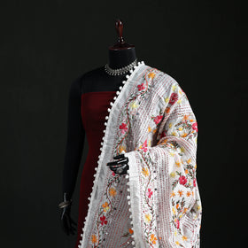 Phulkari Hand Embroidered Chanderi Silk Dupatta 19