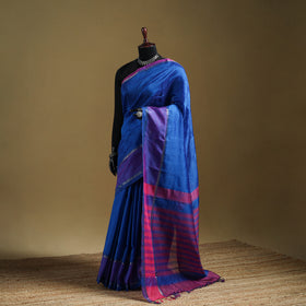 Blue - Pure Handwoven Mangalagiri Silk Cotton Pattu Saree with Zari Border 03
