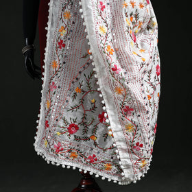 Phulkari Hand Embroidered Chanderi Silk Dupatta 19