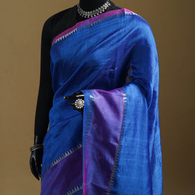 Blue - Pure Handwoven Mangalagiri Silk Cotton Pattu Saree with Zari Border 03
